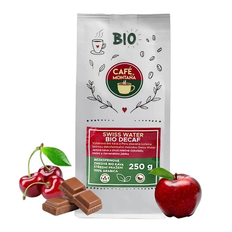 Swiss Water Bio Decaf bezkofeinová zrnková káva CAFÉ MONTAÑA 250 g