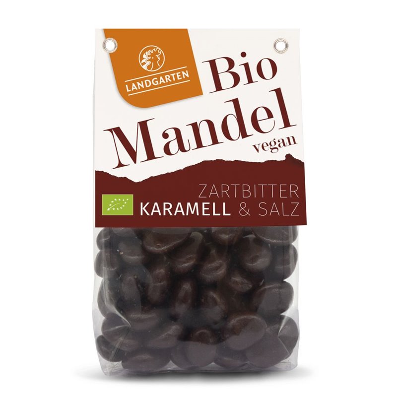 BIO Mandle v hořké čokoládě se slaným karamelem 170 g