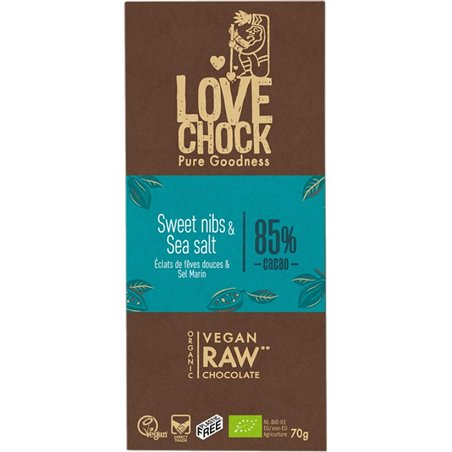 BIO Raw čokoláda se sladkými kakaovými boby a mořskou solí 85 % 70 g