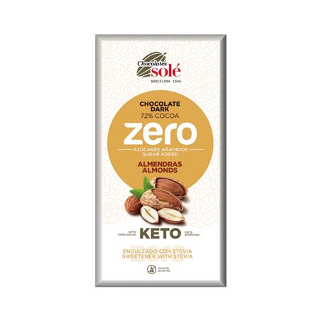 Hořká čokoláda s mandlemi a stévií bez cukru SOLÉ 100 g