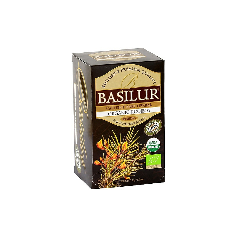 BASILUR BIO Organic Rooibos přebal 20x1,5g - výborný čaj nečaj v BIO kvalite, bez kofeinu a s vysokým obsahem antioxidantů