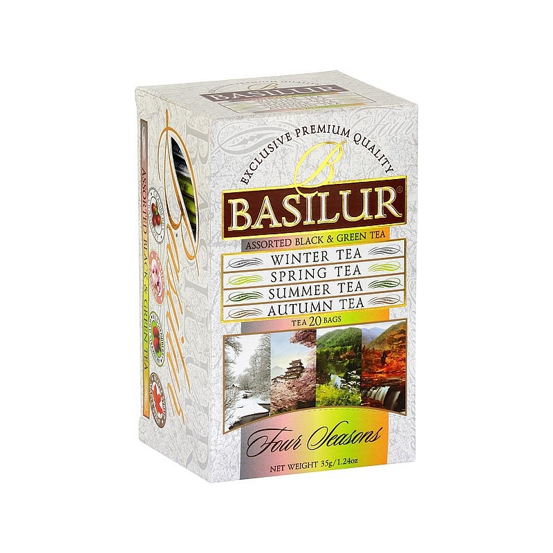 BASILUR Assorted Four Seasons přebal 10x1,5g a 10x2g - výběrové černé a zelené čaje s příchutí.