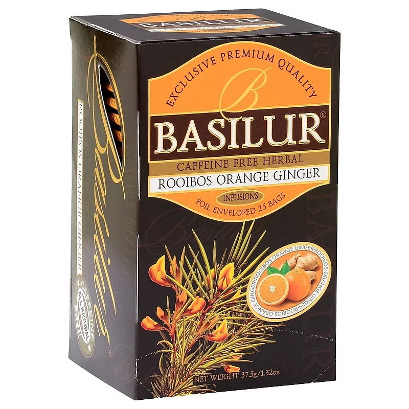 BASILUR Rooibos Orange Ginger přebal 25x1,5g - bylinný čaj rooibos s pomerančem a zázvorem