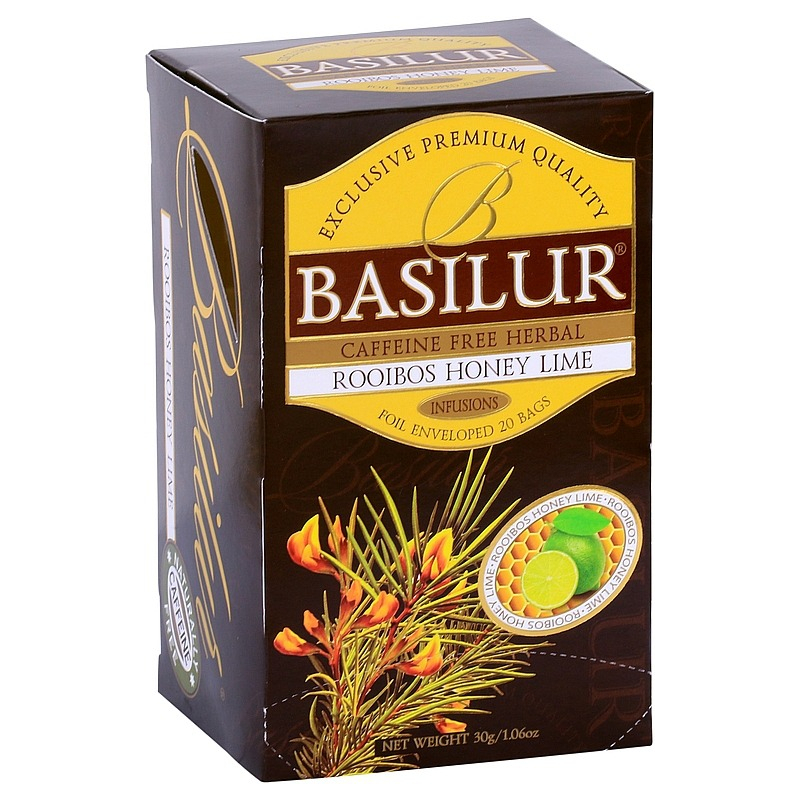BASILUR Rooibos Honey Lime přebal 20x1,5g - lahodný rooibois s kousky jablek, lékořice a ostružiníku