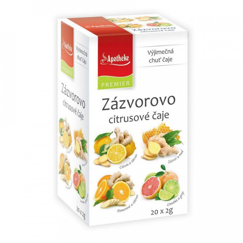 Apotheke PREMIER Zázvorovo-citrusové čaje 4v1 20x2g - pro milovníky zázvoru a citrusů, porcované čaje