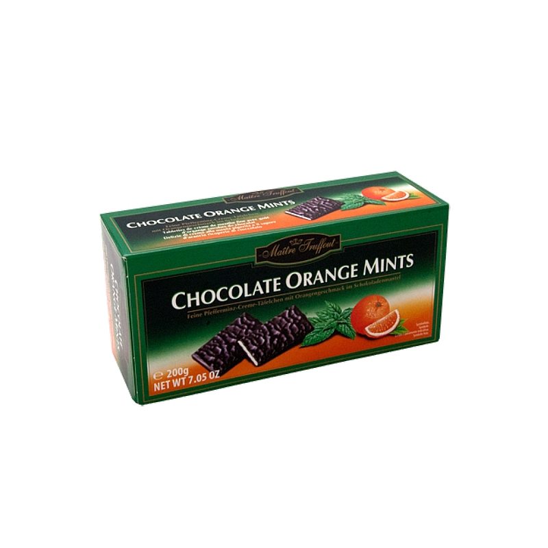Mátové plátky v hořké čokoládě s pomerančovou příchutí 200 g