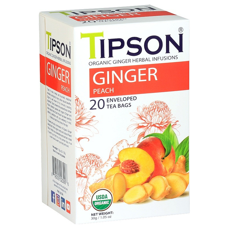 TIPSON BIO Ginger Peach - bylinný čaj Zázvor Broskev 20x1,5g