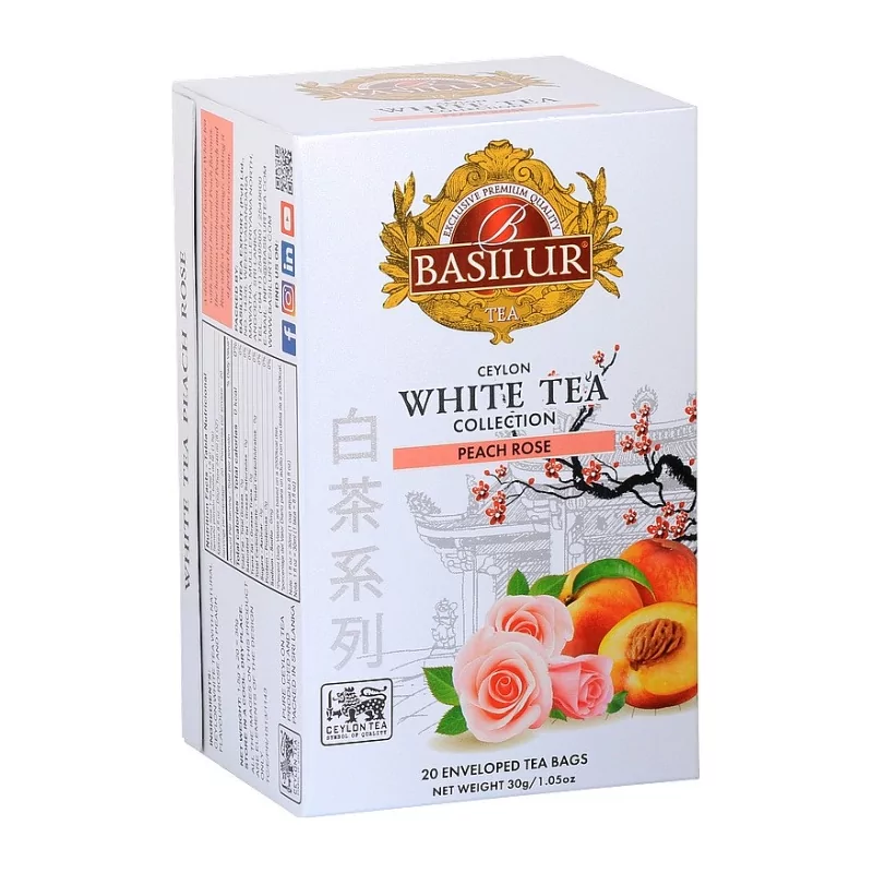 Bílý čaj - White Tea Peach Rose BASILUR 20 x 1,5 g