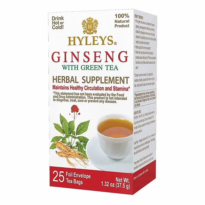 Zelený čaj - Ginseng with Green Tea Herbal Supplement HYLEYS 25x1,5g