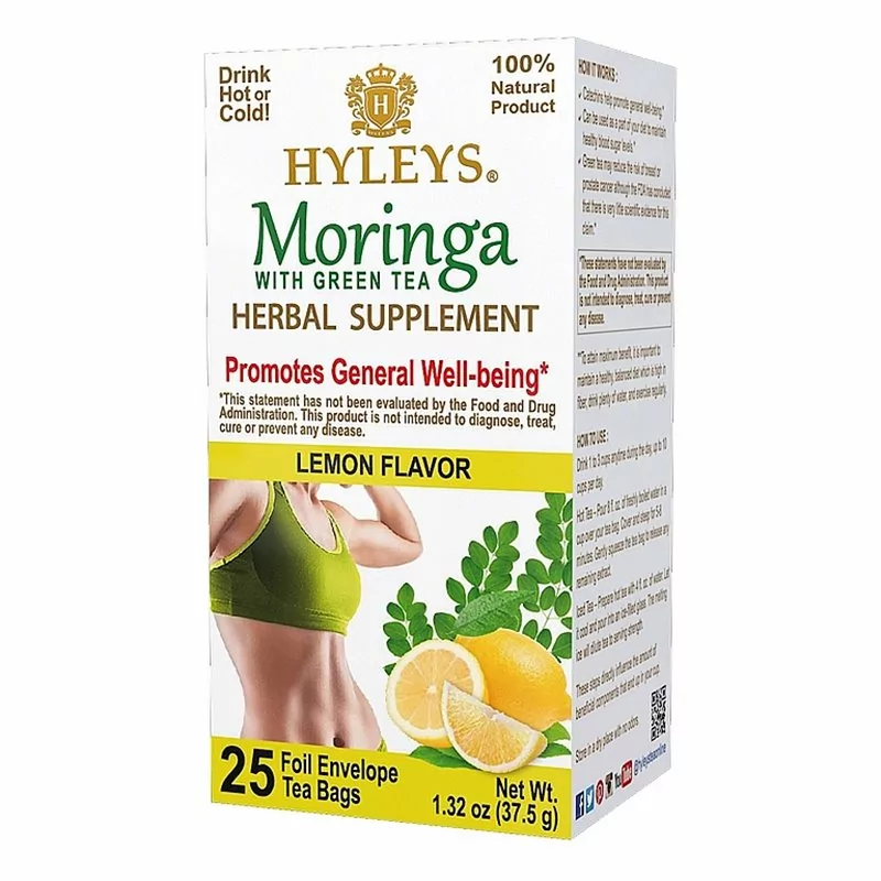 Zelený čaj s Moringou - Moringa with Green Tea Herbal Supplement Lemon HYLEYS 25x1,5g