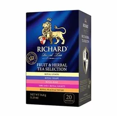 Černý a zelený čaj - RICHARD Fruit&Herbal Tea selection 20 sáčků