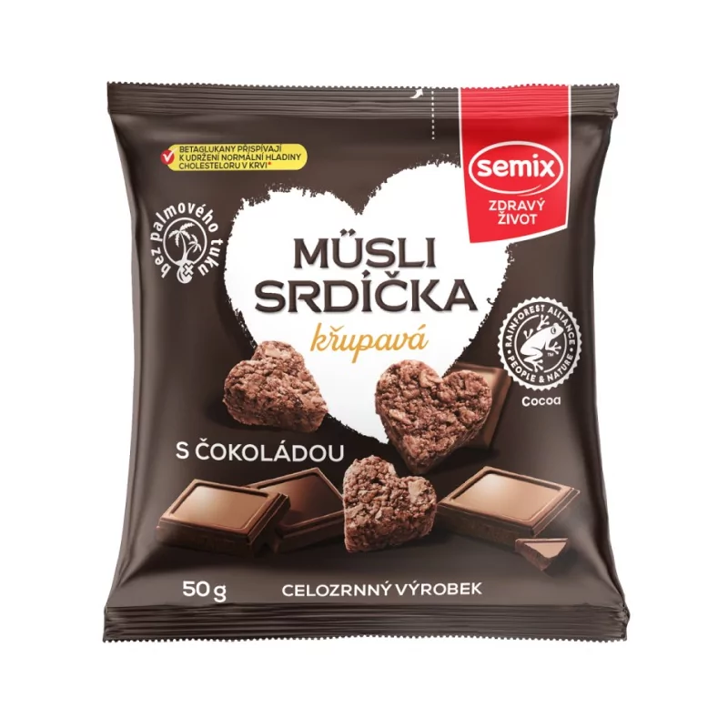 Müsli srdíčka s čokoládou 50 g - Minimální trvanlivost do 30.11.2023