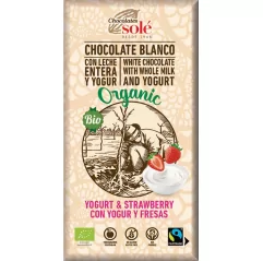 Bio bílá čokoláda s jogurtem a jahodami SOLÉ 100 g - Minimální trvanlivost do 26.04.2023
