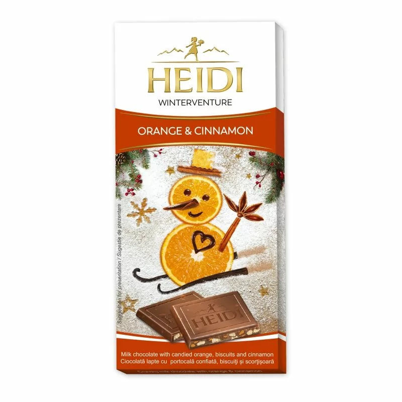 Vánoční čokoláda s pomerančem, sušenkami a skořicí Heidi 90 g