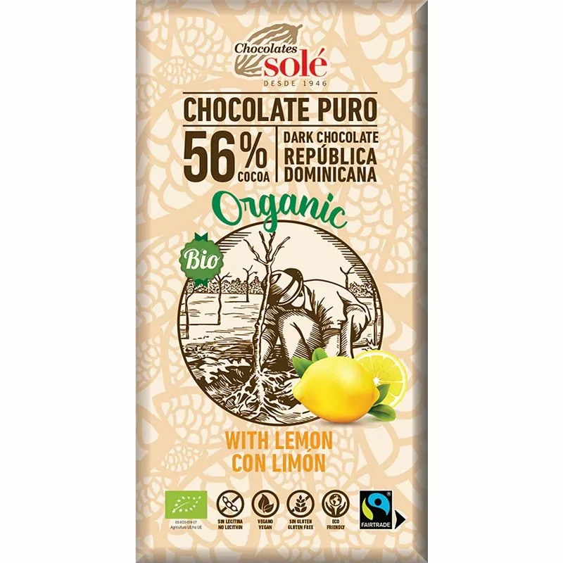 Bio hořká čokoláda citrónová SOLÉ 100 g - Minimální trvanlivost do 15.11.2023