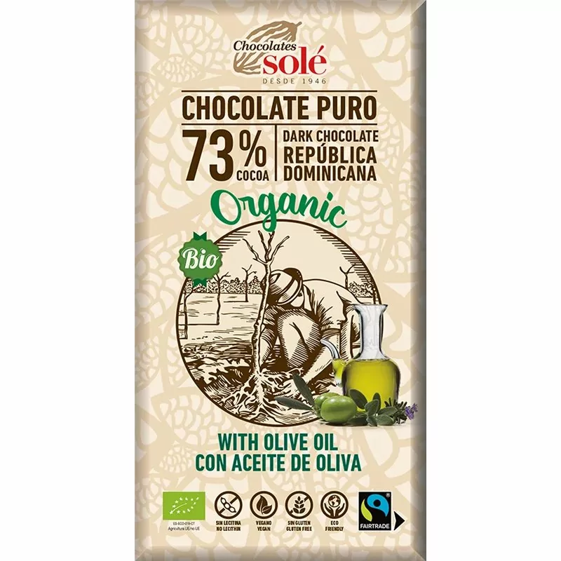 Bio hořká čokoláda s olivovým olejem SOLÉ 100 g - Minimální trvanlivost do 10.11.2023