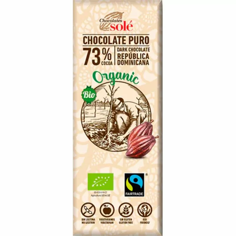 Bio hořká čokoláda 73% SOLÉ 25 g - Minimální trvanlivost do 08.03.2024