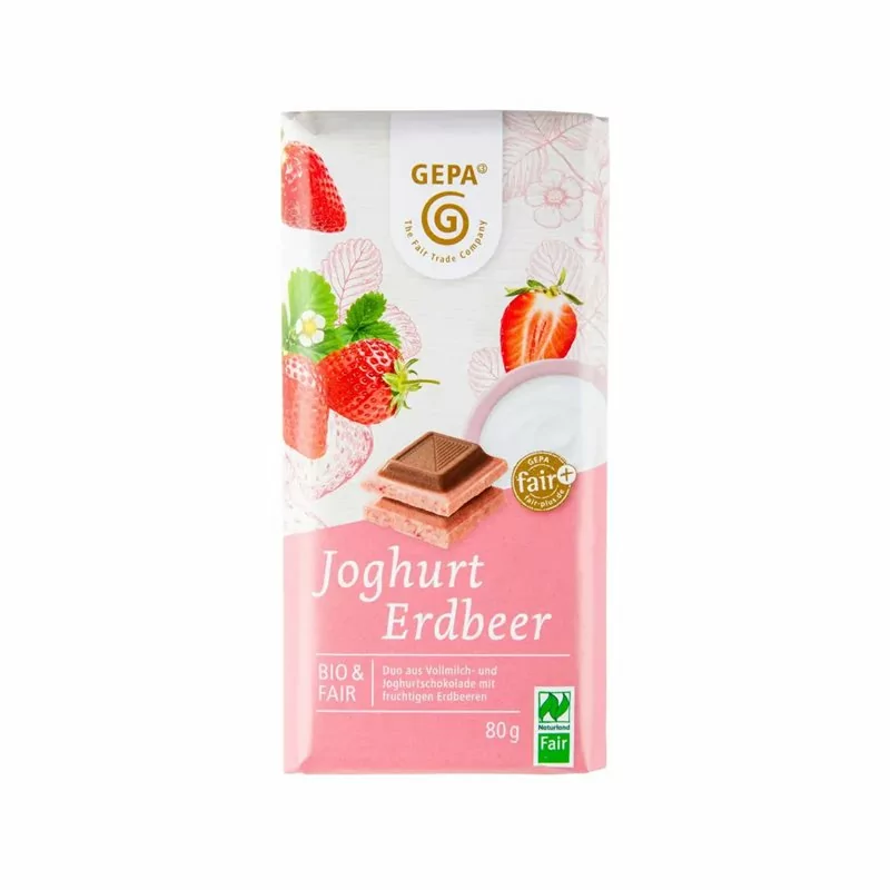 BIO Bílá jogurtová čokoláda s jahodami GEPA 80 g