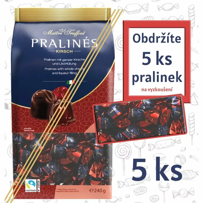 Pralinky v hořké čokoládě s třešní s likérem 5 ks