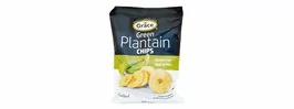 
Vynikající chipsy ze zelených banánů Plantain s přirozeně vysokým obsahem vlákniny. Tyto banánové chipsy jsou lehkým, chutným občerstvením a mohou být považovány za chutnější alternativu bramborových lupínků. Bez příchutě, jen čistě solené.



Plantainové chipsy jsou tenké, křehké a velmi křupavé, s lehkou banánovou chutí. Jedná se však o zcela jinou chuť (slanou), než mají klasické sušené banány. 

