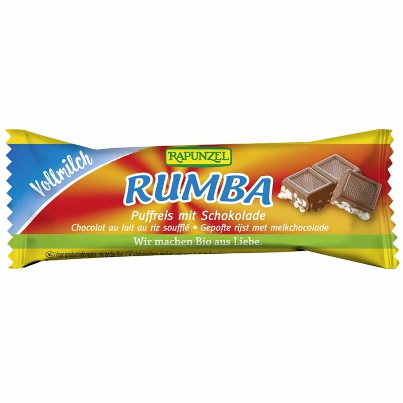 Bio pufovaná rýže v mléčné čokoládě RUMBA Rapunzel 21 g