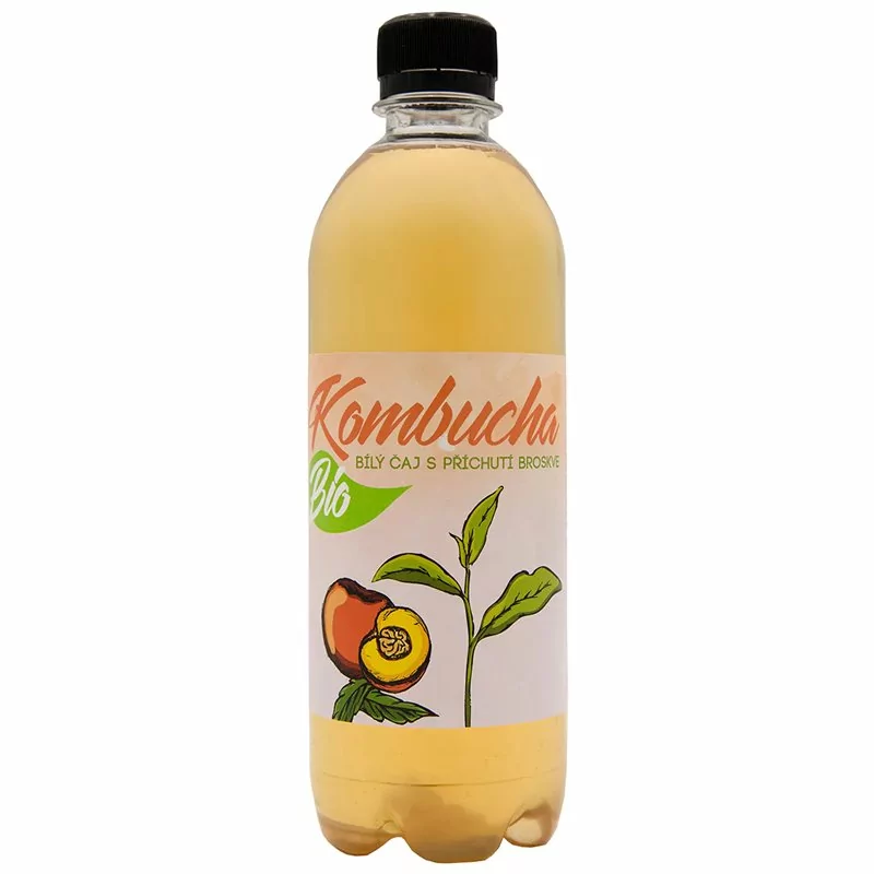 Bio Kombucha z bílého čaje s příchutí broskve 500 ml